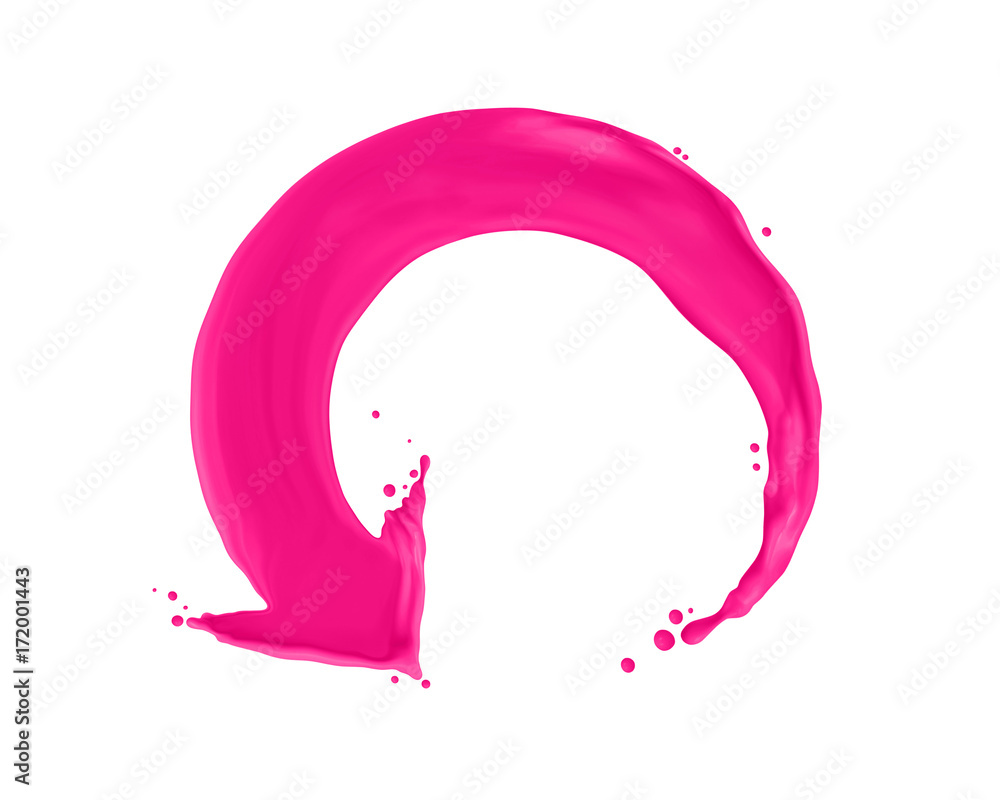 粉红色箭头，由飞溅的油漆制成，隔离在白色背景上