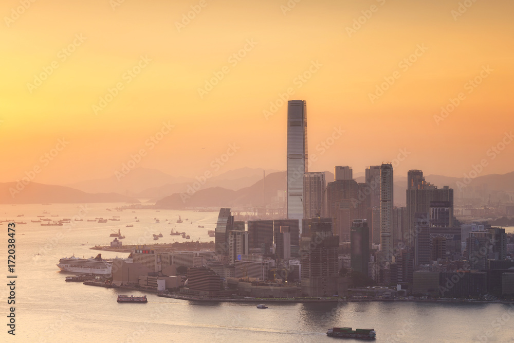 香港天际线，香港城市日落美景