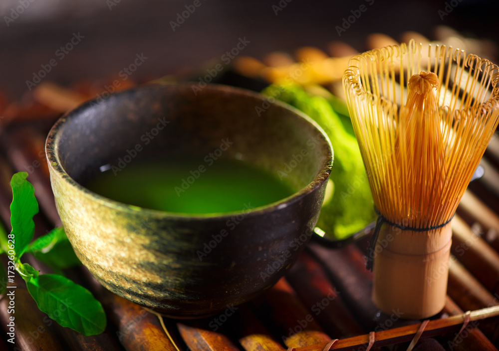 Matcha tea powder. Organic green matcha tea ceremony