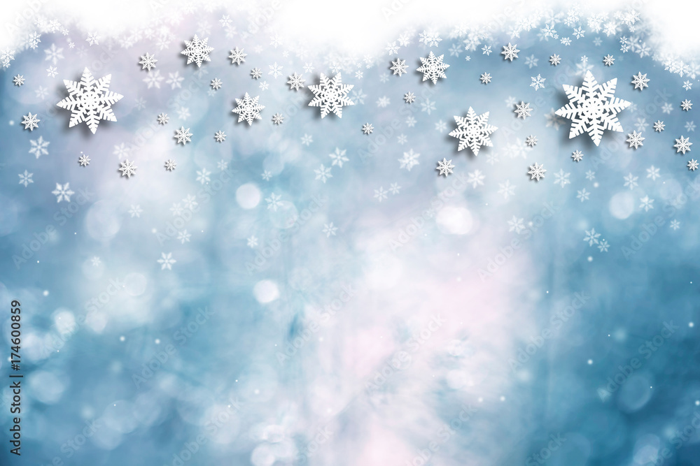 冬季抽象雪花装饰插图复制空间背景。
