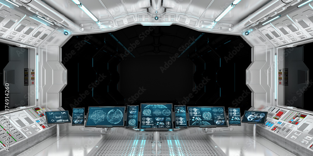 太空船内部黑窗3D渲染视图