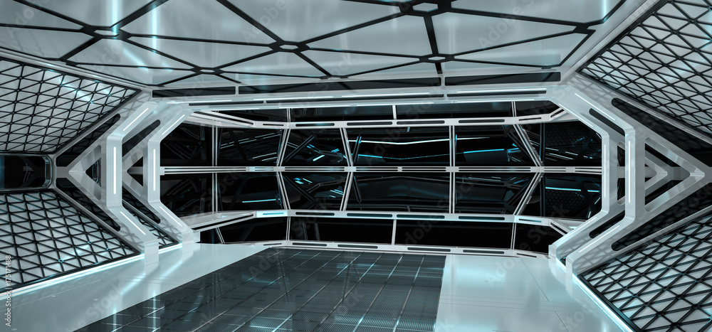 太空船明亮的内部3D渲染