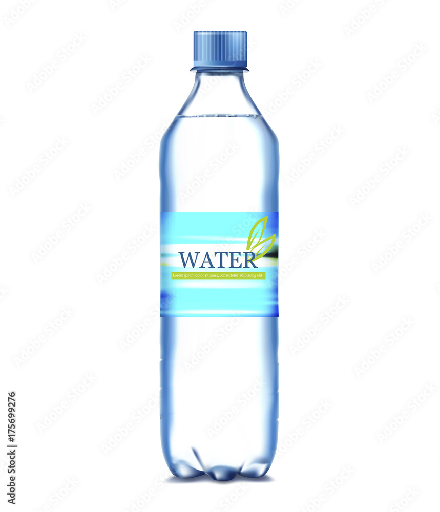 蓝色背景上的一瓶水。矢量插图