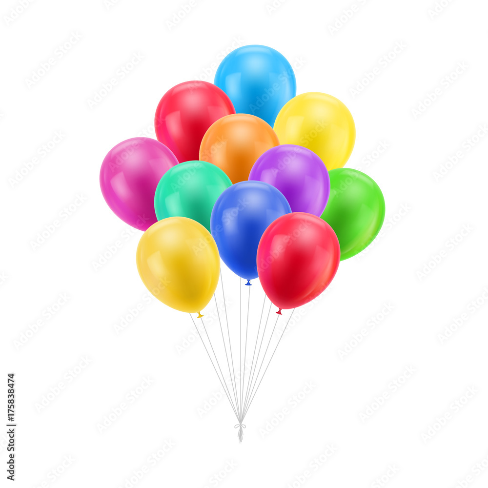 隔离的一束彩色气球。为设计师和插画师隔离的一捆彩色气球