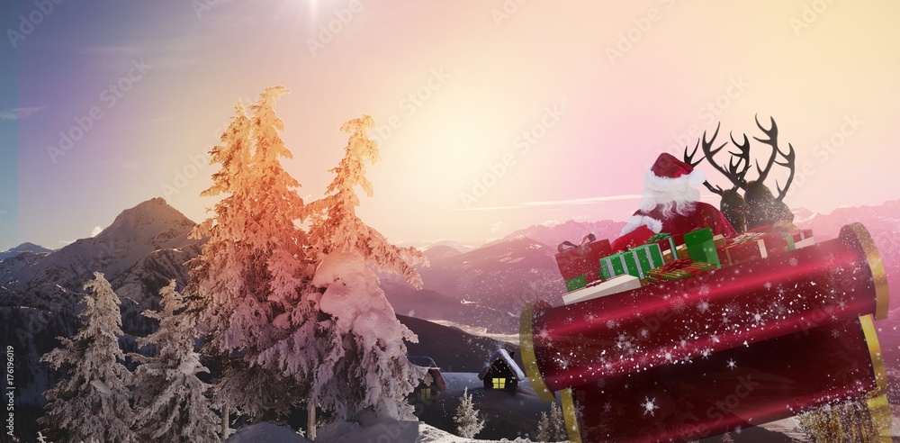 圣诞老人驾驶雪橇的合成图像