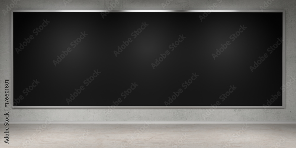 Black blackboard on wall 3D rendering