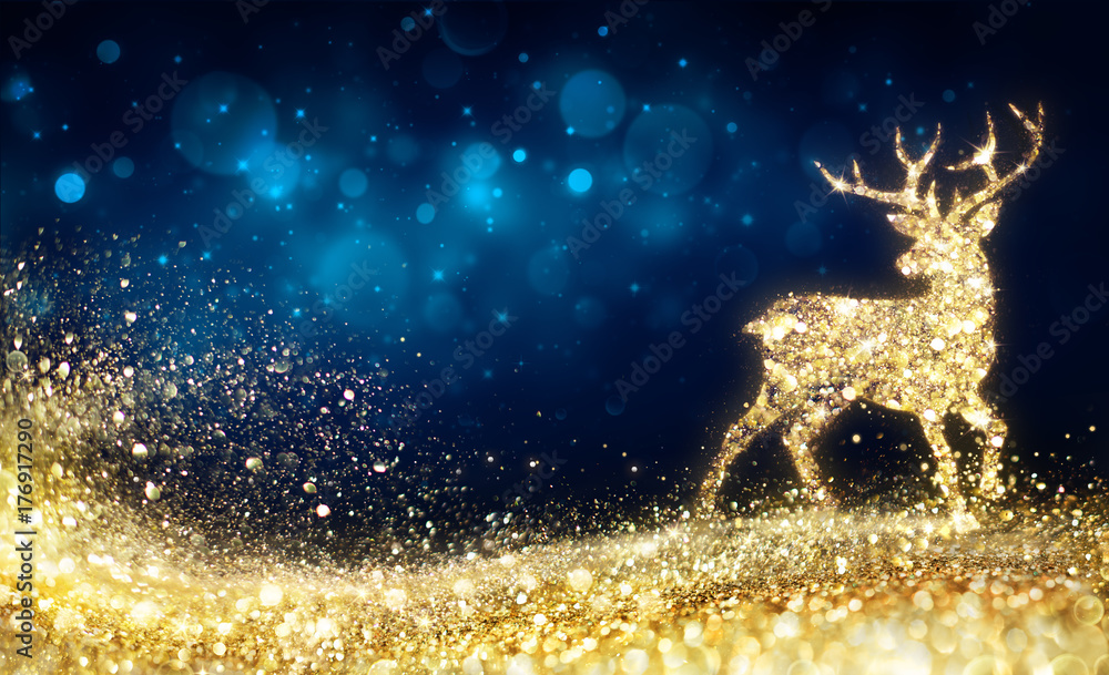 圣诞节-抽象之夜的金色驯鹿