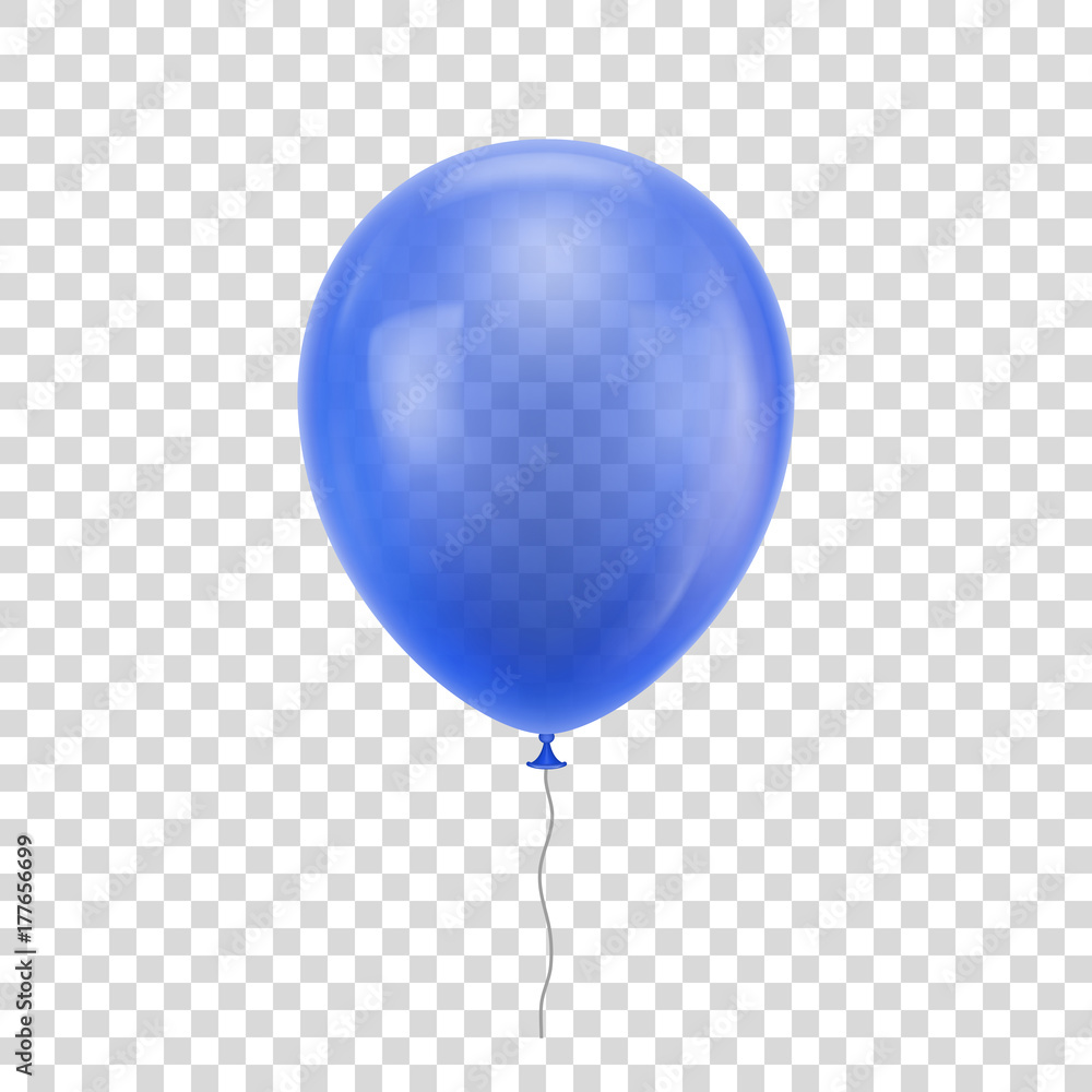 蓝色逼真气球。设计师和插画师在透明背景上隔离的蓝色球