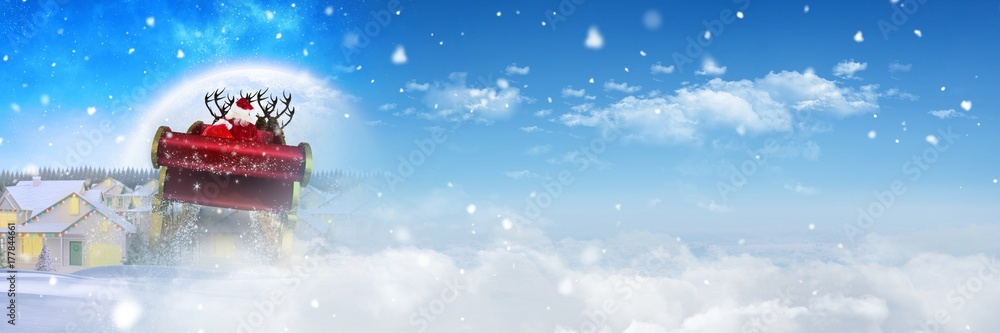 圣诞老人雪橇和驯鹿的冬季天空过渡