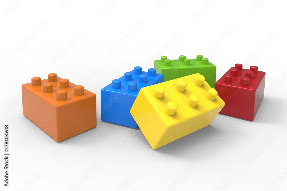 Toy colorful blocks isolated on white background.