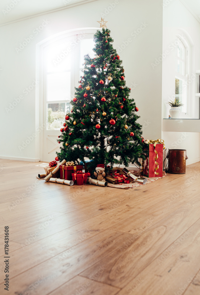用装饰精美的圣诞树庆祝圣诞节