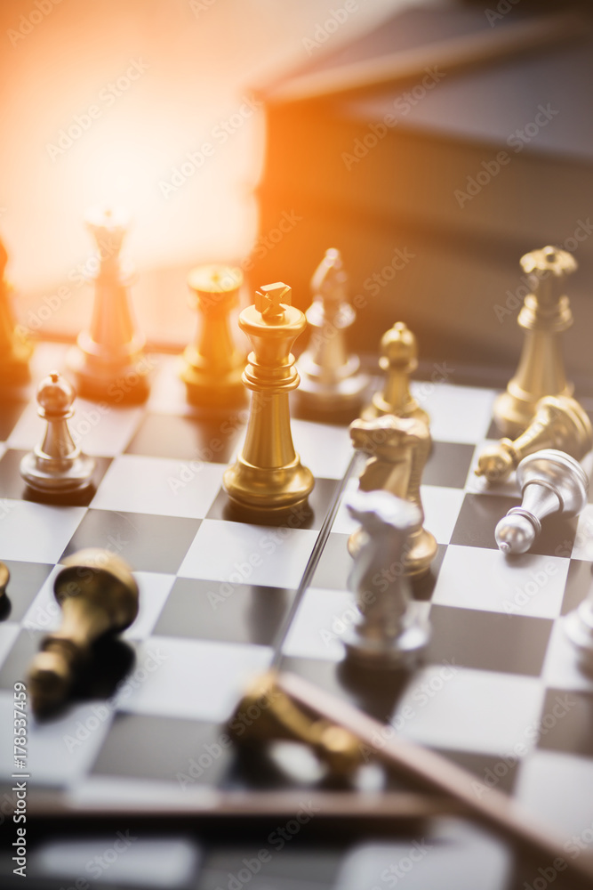 chess board game competition business concept with blur image background
