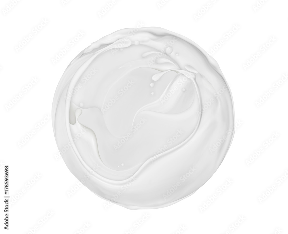 牛奶飞溅物的圆形旋转，在白色背景上隔离