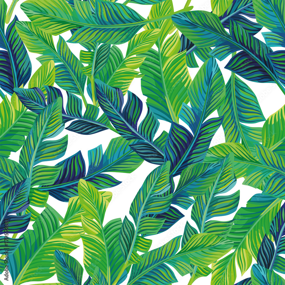Tropical palm leaves seamless background