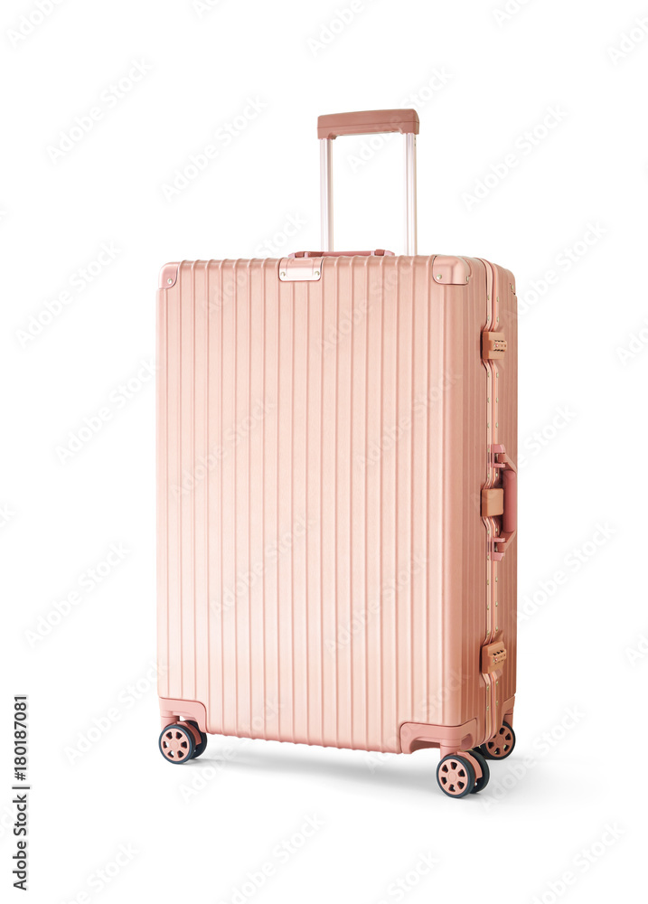 浅金色行李箱或白色背景隔离行李。