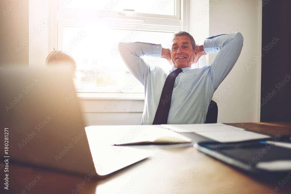 Successful mature businessman leaning back in his office chair