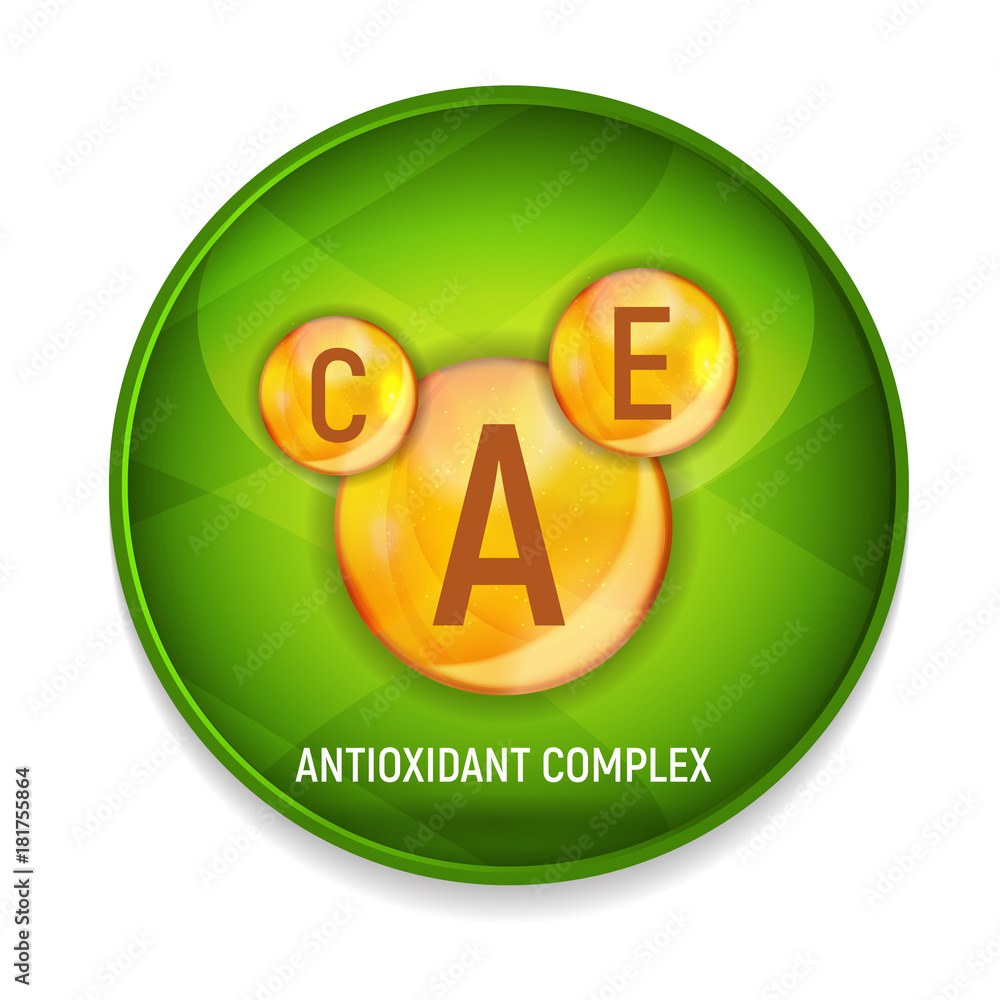 维生素A、C、E图标。抗氧化剂复合物。矢量插图