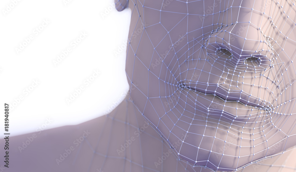 Imagen 3d de operación de estetica.Tratamiento antiedad.Malla y lineas en la cara.Cosmética y salud.