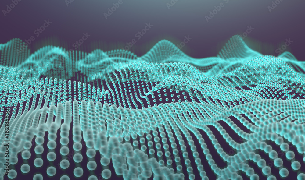 Fondo abstracto de tecnología y ciencia.Malla o red.Ilustracion 3d de patrón de puntos y ondas