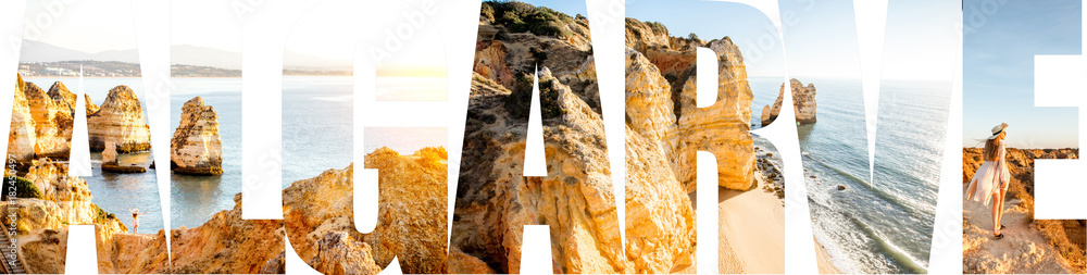 Algarve letters filled with pictures of the beautiful landscapes from this region in Portugal