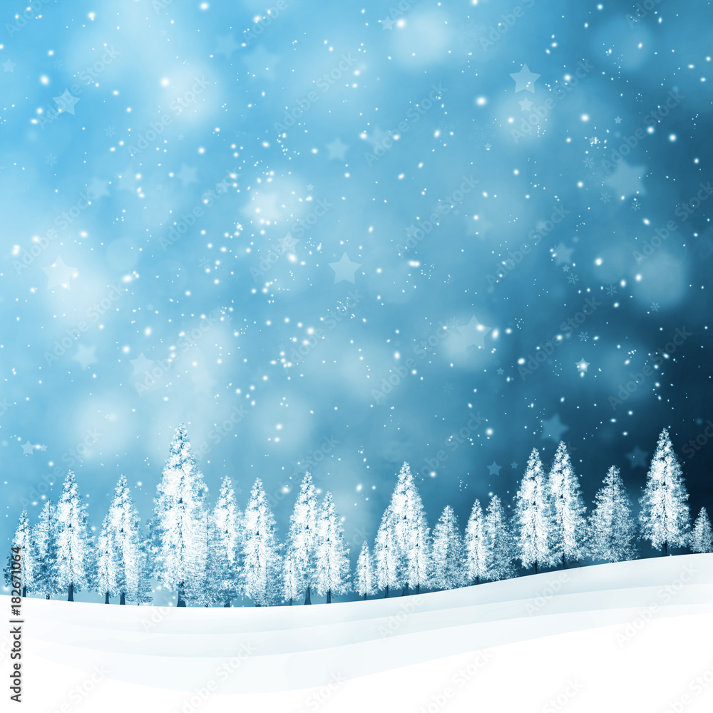 山上白雪皑皑的树木构成的冬季降雪景观。圣诞新年迎新车