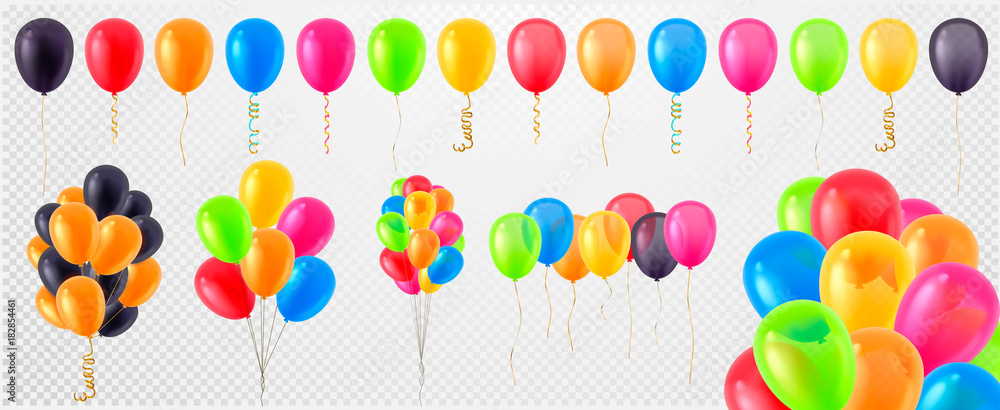 为bi收集三维逼真矢量氦气球（红色、金色、黄色、紫色、蓝色、绿色…）