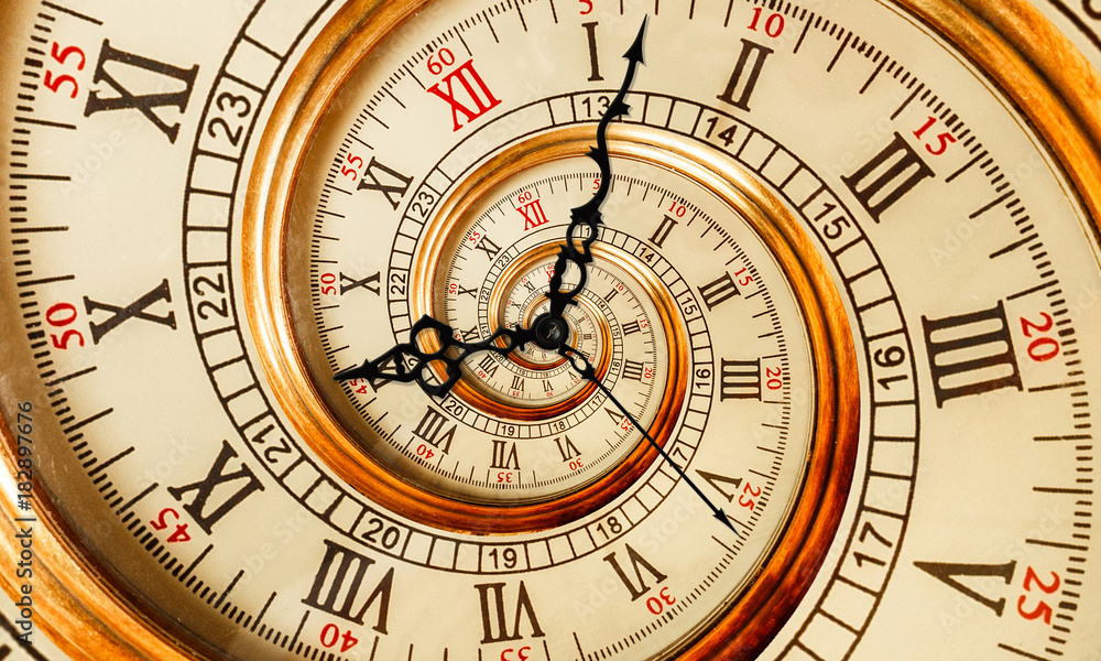 古老的时钟抽象分形螺旋。钟表机制不同寻常的抽象纹理分形pa