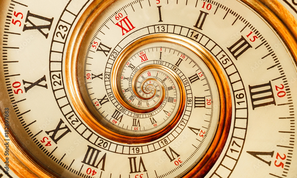 古老的时钟抽象分形螺旋。钟表机制不同寻常的抽象纹理分形pa