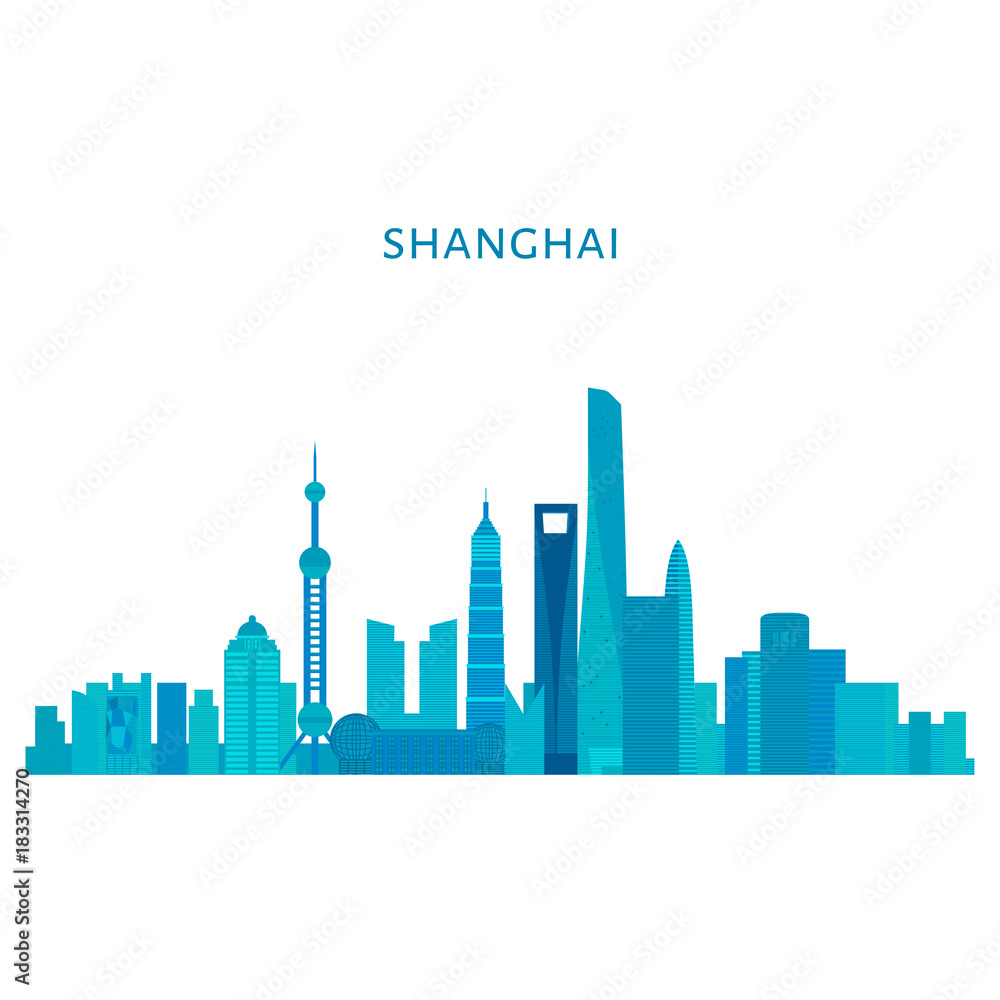 中国国家的平面建筑，旅游标志性地标。上海城市建筑。亚洲旅游度假