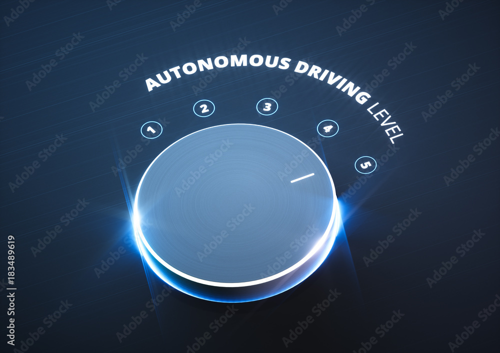 自动驾驶级别概念。三维渲染。