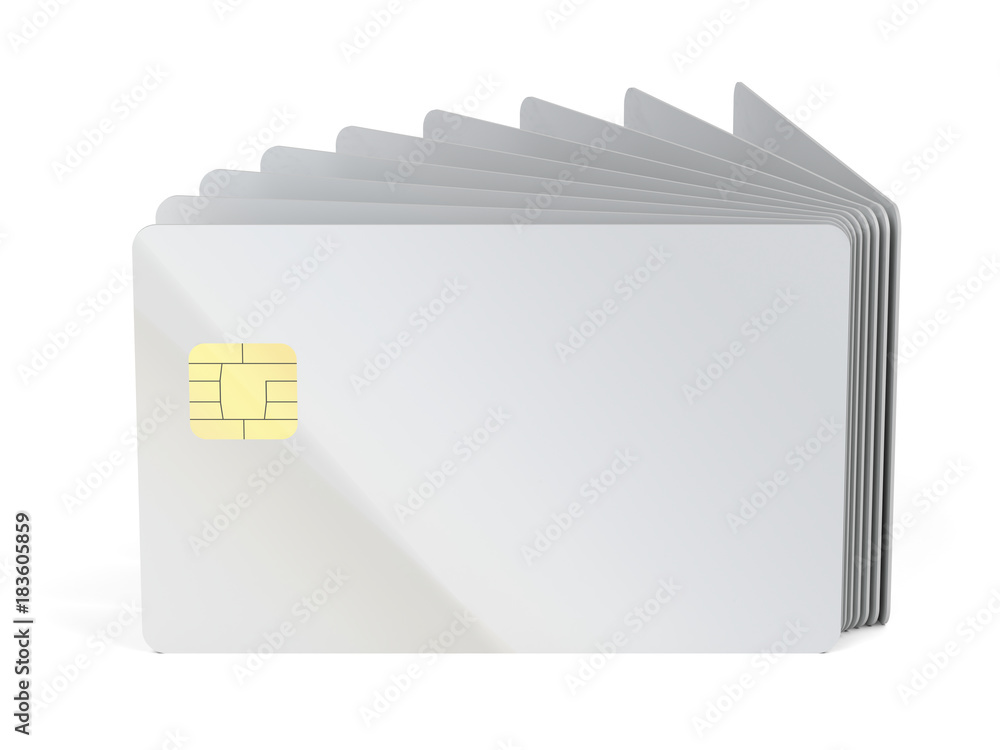许多带有芯片的空白塑料卡