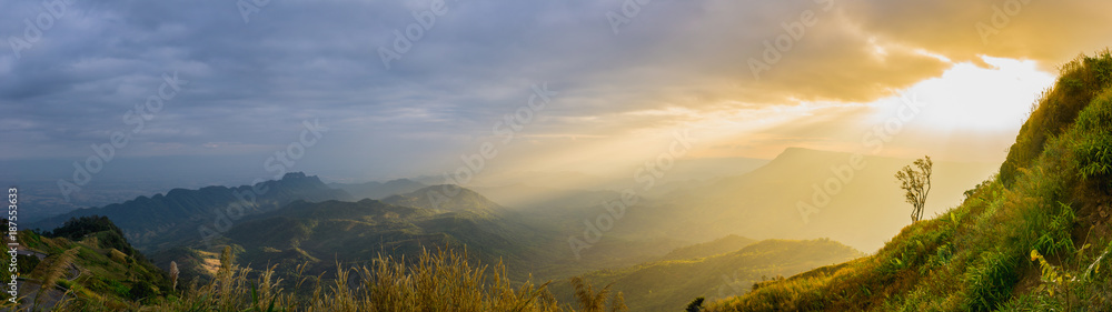 Panorama landscape view of the mountain is sunset at Phu Tubberk. Popular tourist attractions of Phe