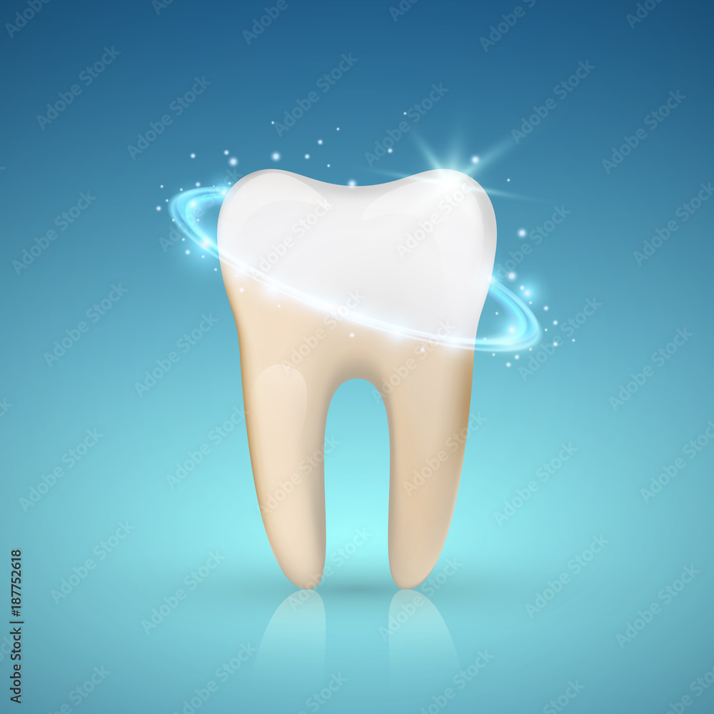 牙齿美白概念，牙齿美白，发光效果，矢量插图