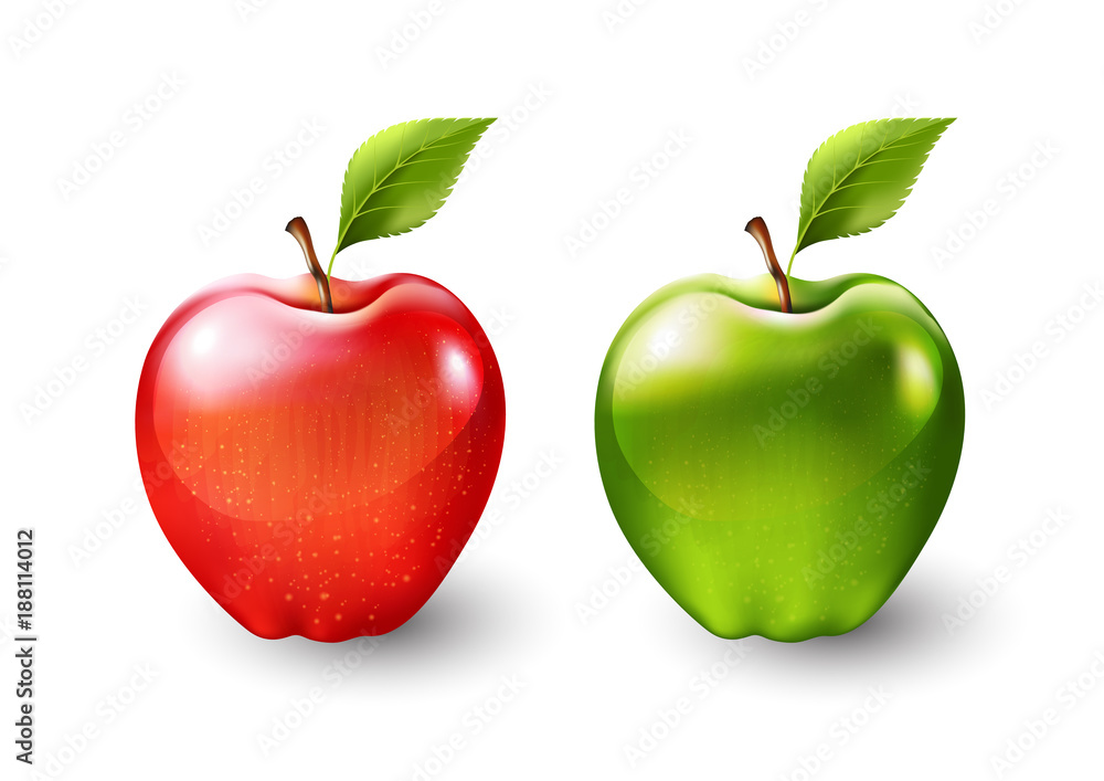 红苹果和绿苹果，分离的水果，矢量插图