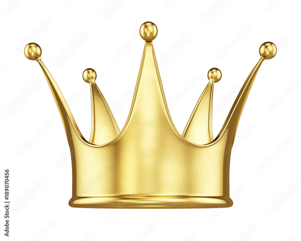 白色隔离的皇家金色王冠。3d渲染。