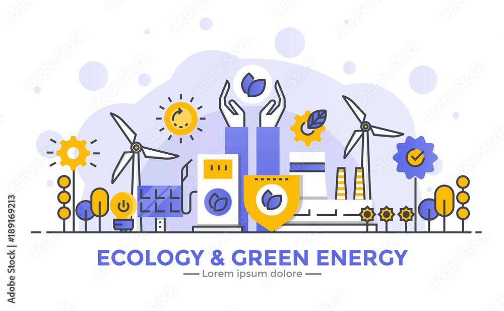 平面线现代概念插画——生态与绿色能源