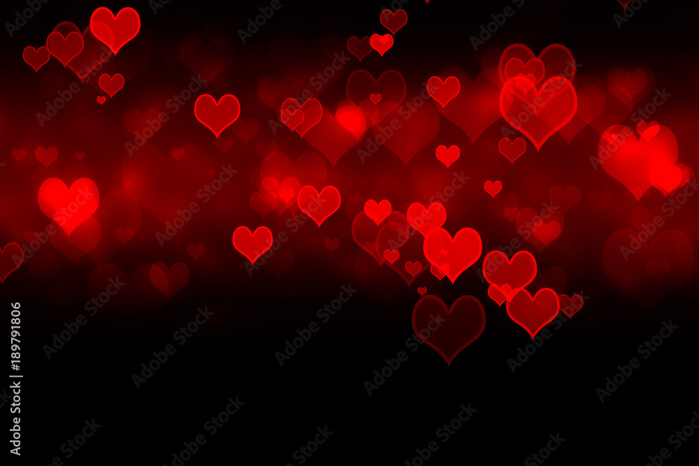 Red heart shapes bokeh background