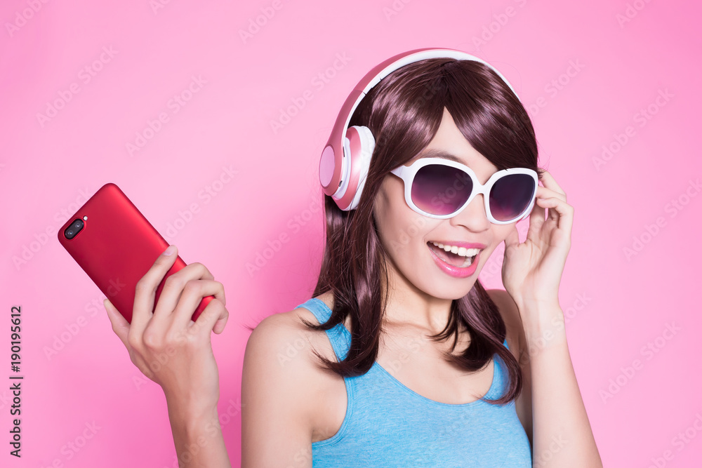 woman use phone listen music