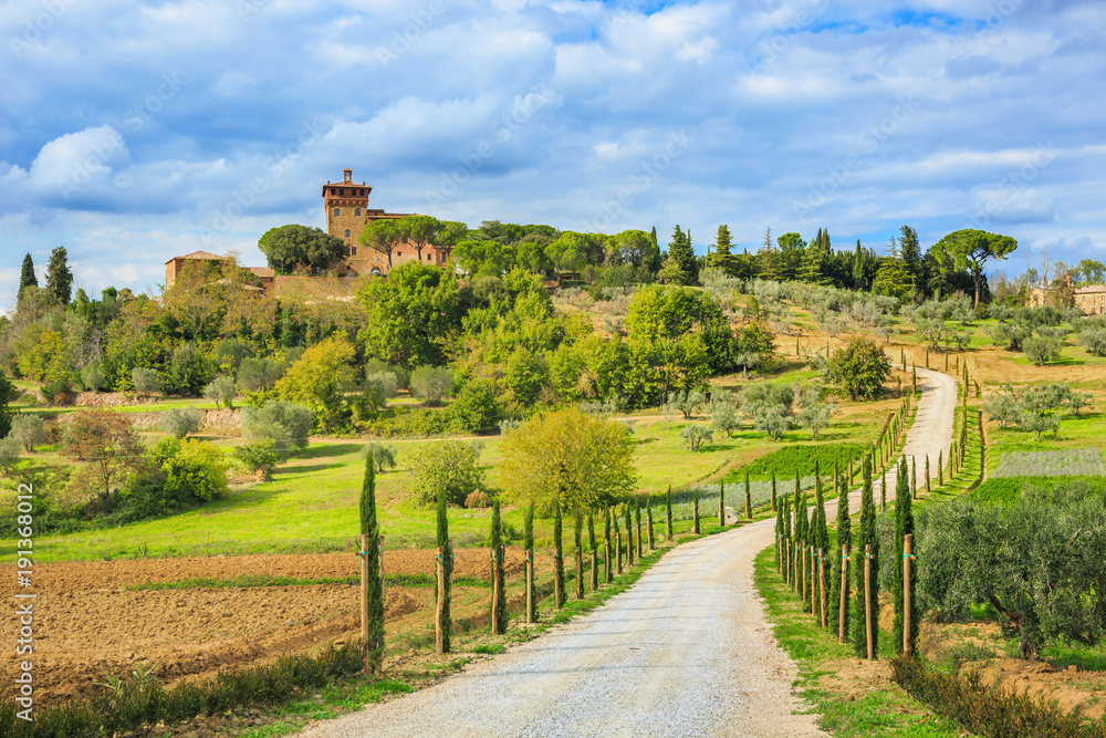 托斯卡纳最风景如画的地区，意大利皮恩扎市附近的瓦尔多西亚山谷的秋季景观