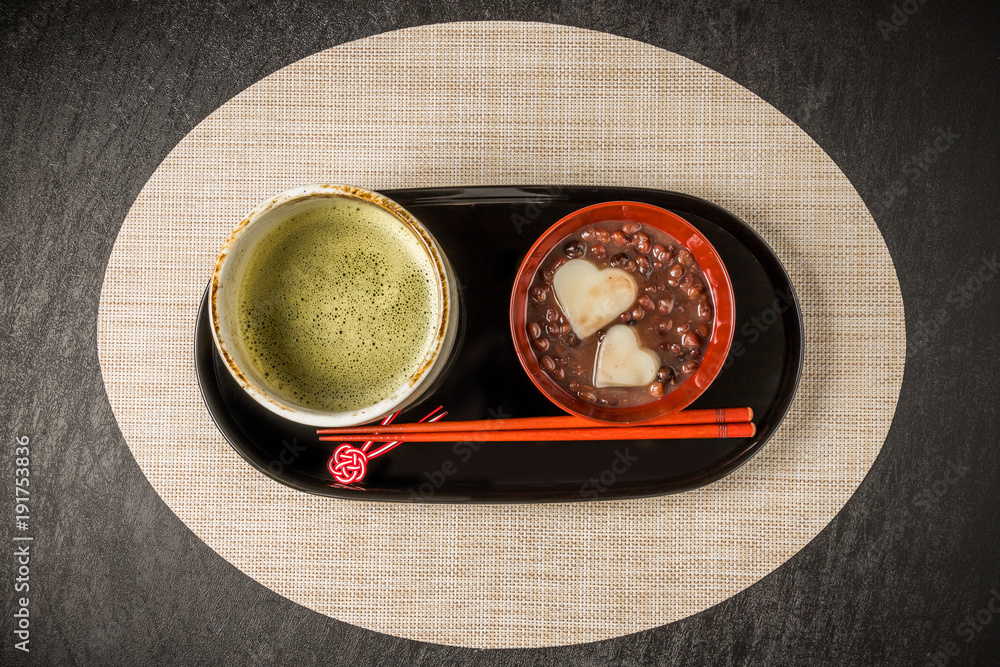 おしること抹茶　Green tea with your sweet red-bean soup
