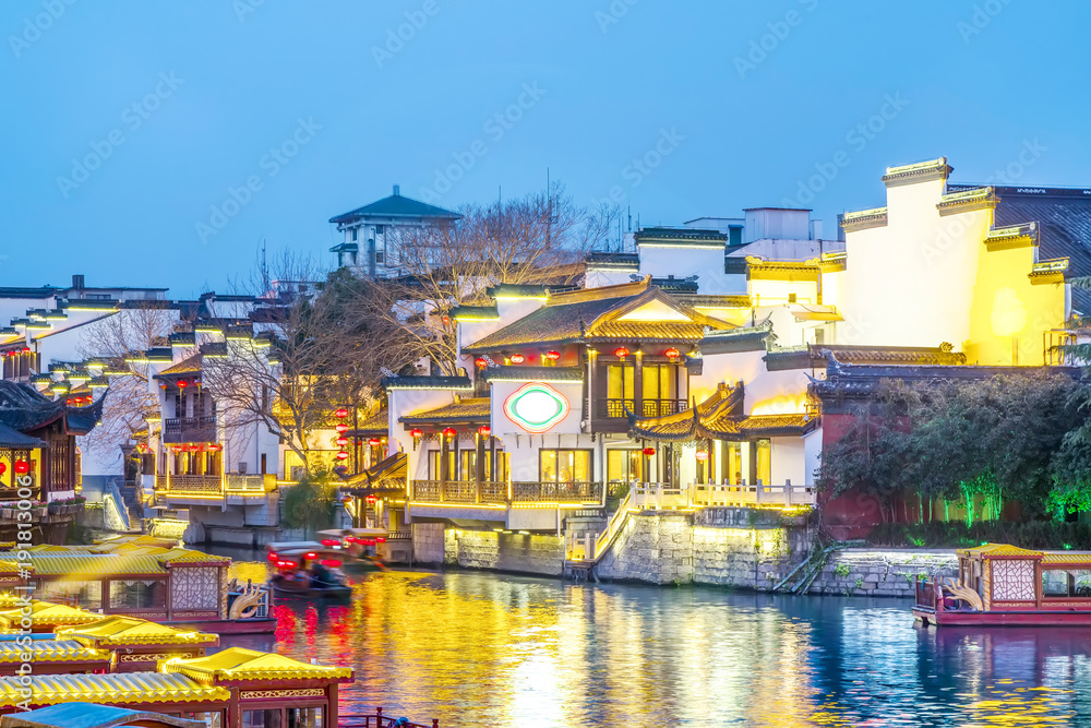 Ancient architectural landscape on the Qinhuai River in Nanjing