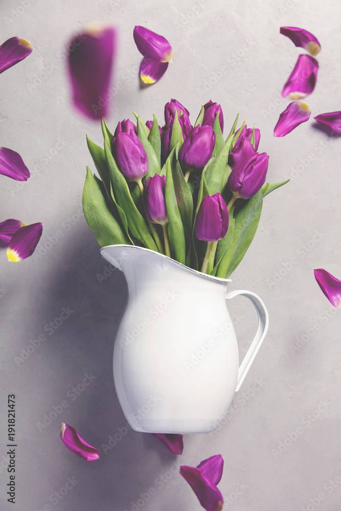 Levitating purple tulips