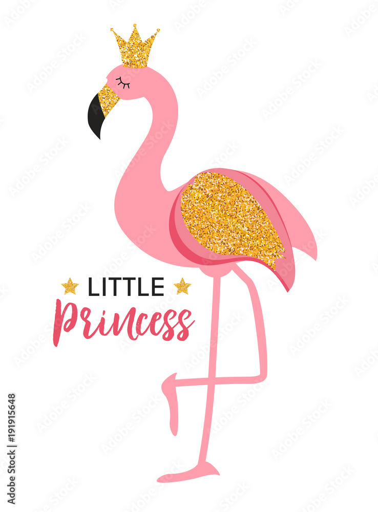 可爱的小公主抽象背景配粉红色火烈鸟矢量插图