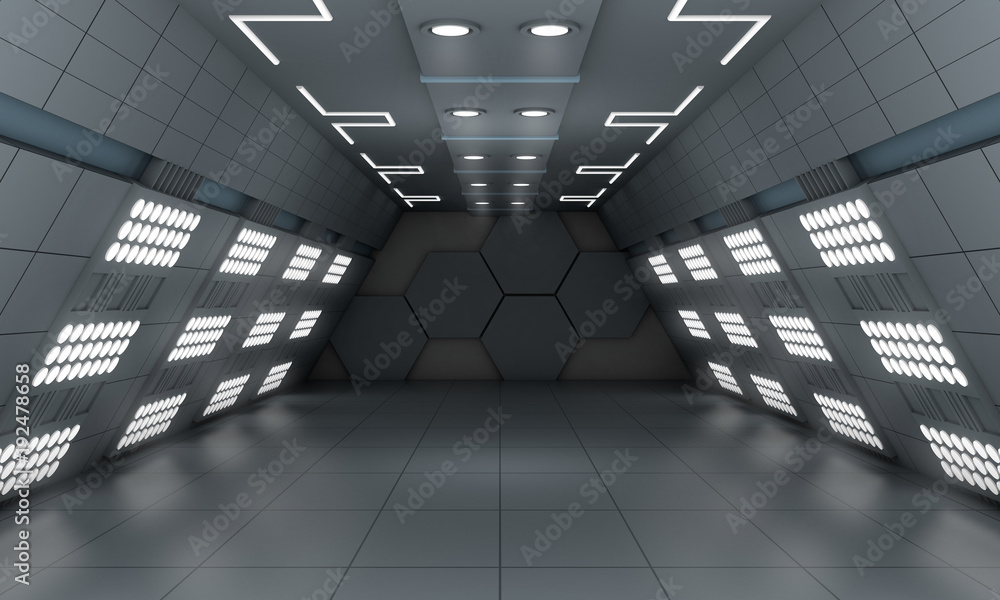 智能现代未来背景科幻led灯室，深灰色