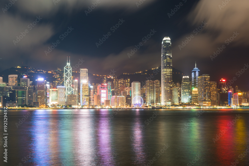 亚洲香港维多利亚港夜景。