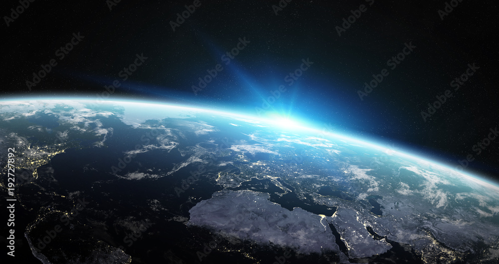 美国国家航空航天局提供的蓝色行星地球在太空中的3D渲染元素