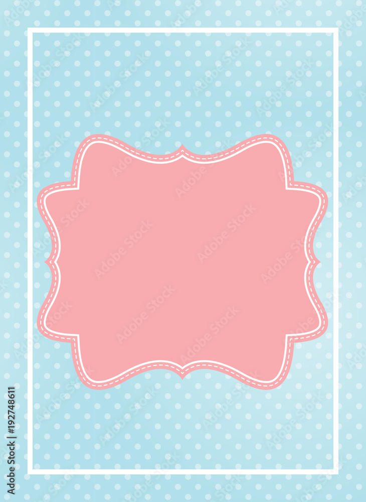蓝色圆点背景矢量插图中可爱的粉红色框架