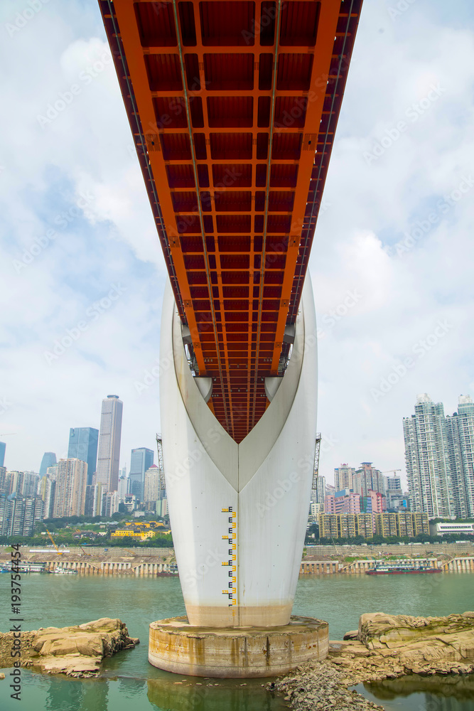 重庆城市建筑景观天际线与河桥