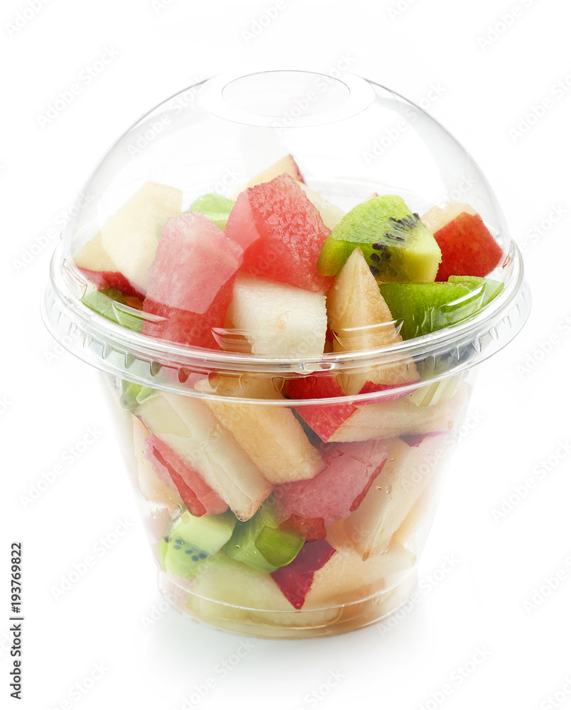 新鲜水果片塑料杯沙拉
