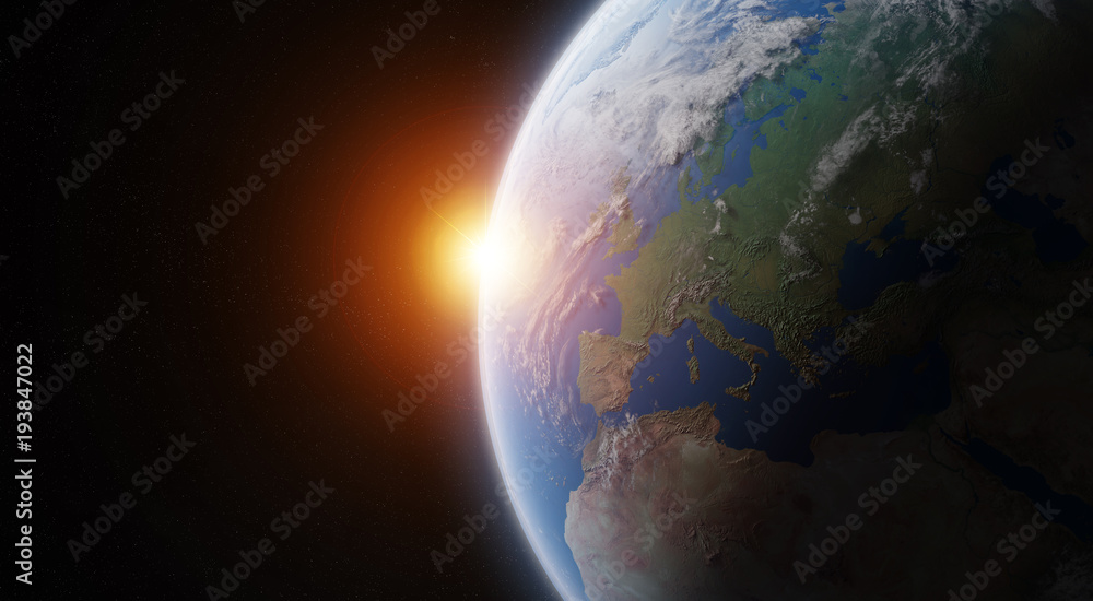 美国国家航空航天局提供的蓝色行星地球在太空中的三维渲染元素